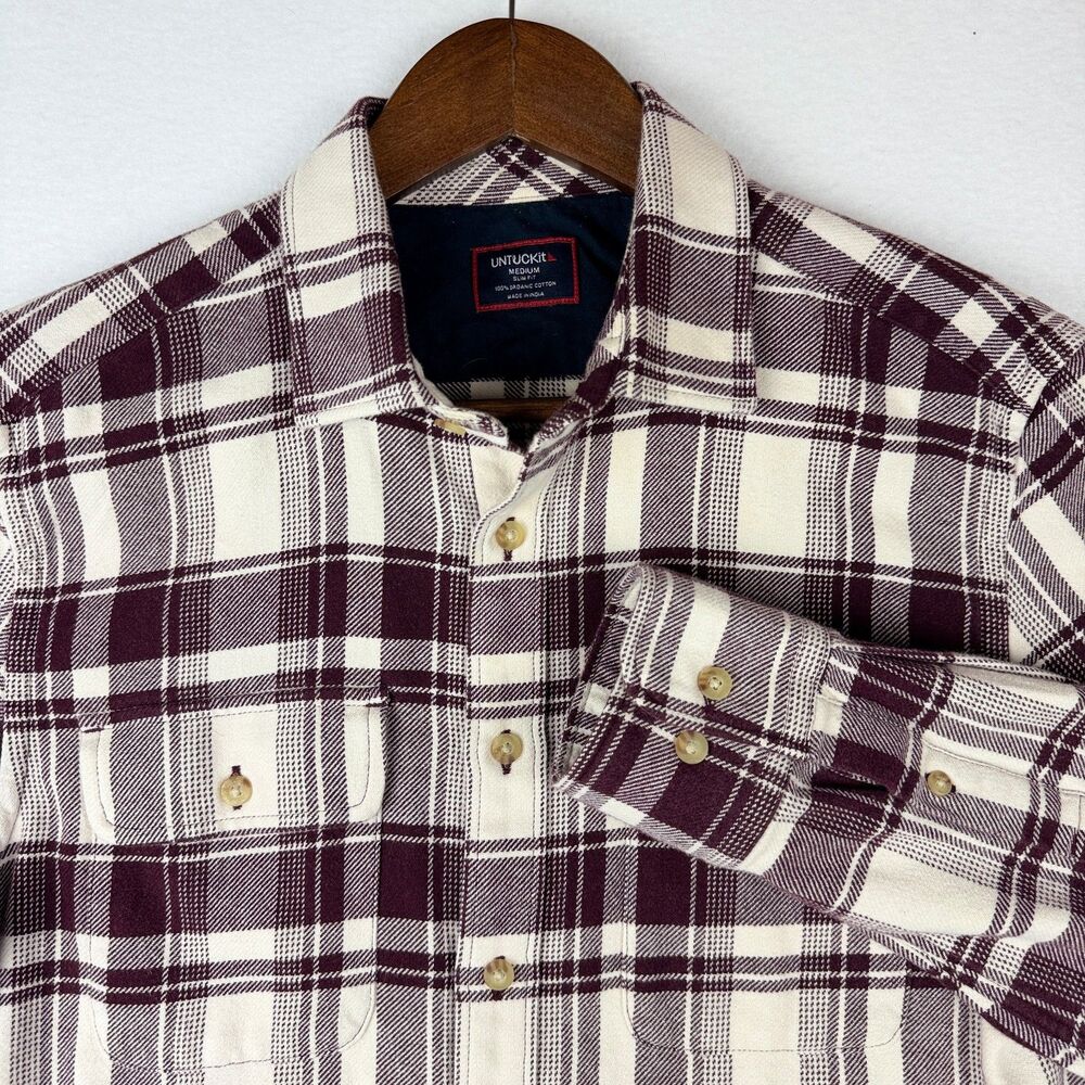 UNTUCKit Men’s Medium Slim Fit Organic Cotton Heavy Plaid Button Up Shirt